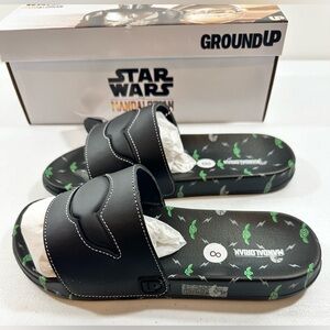 Star Wars The Mandalorian Ground Up Grogu Men’s Black Slides, Size 8